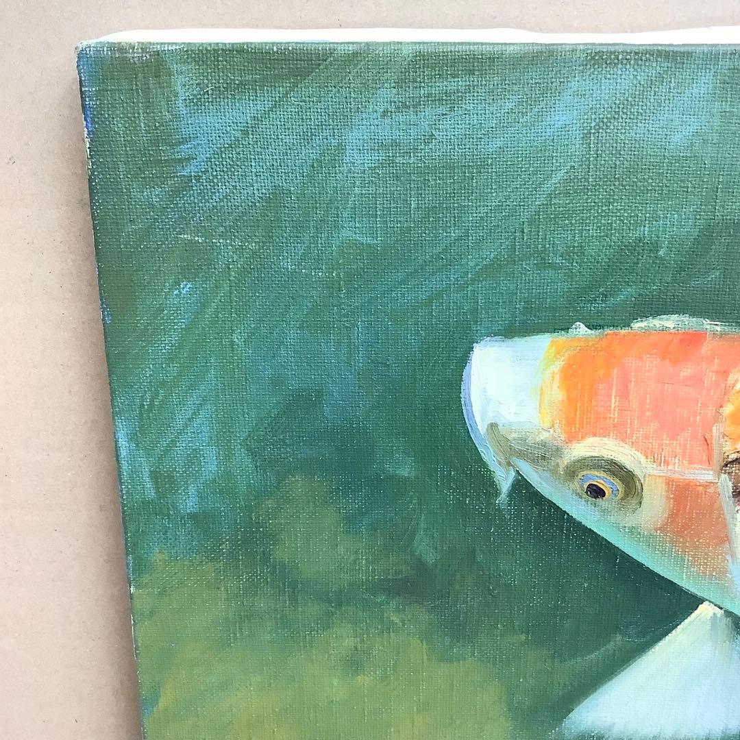 油絵　遊鯉　杉本
