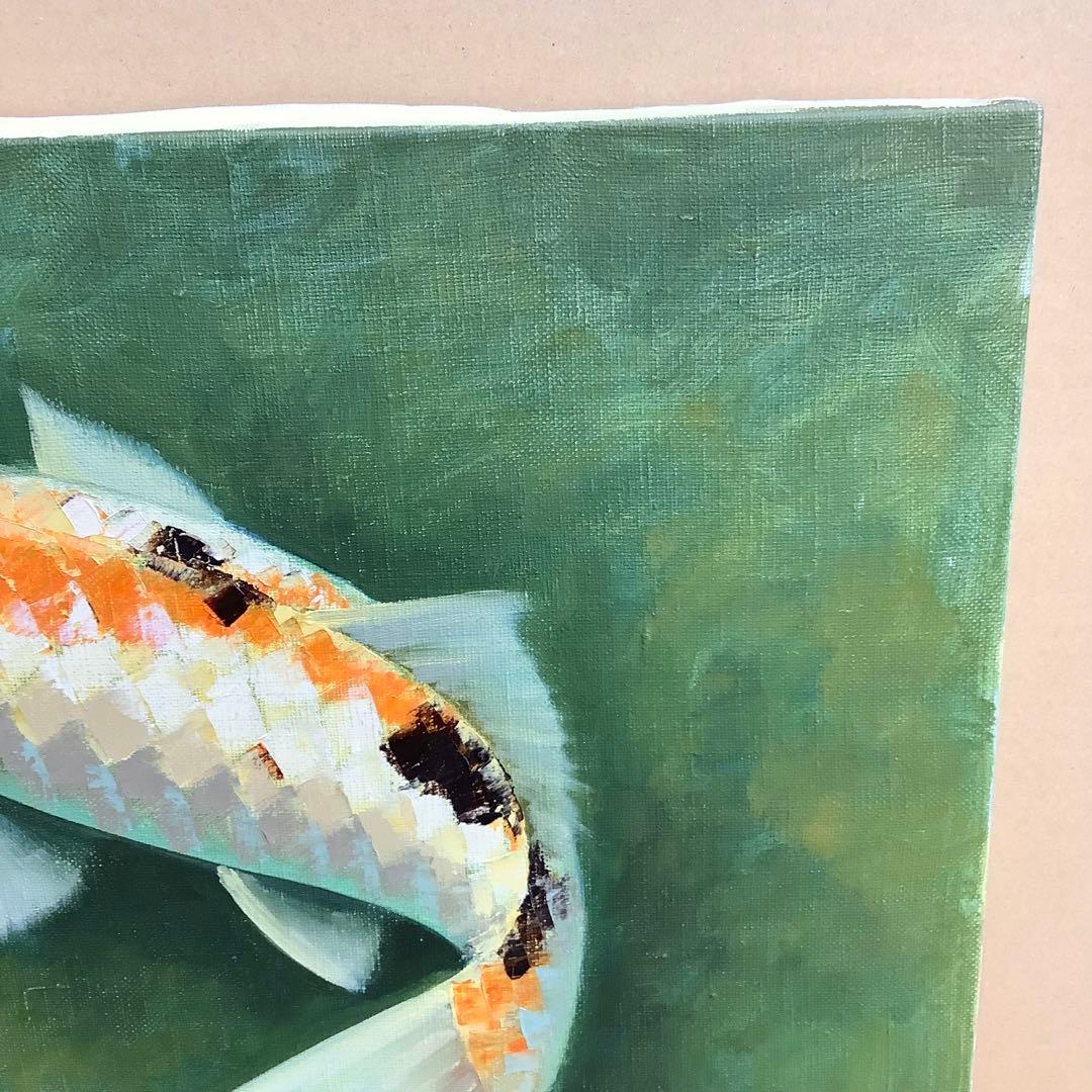 油絵　遊鯉　杉本