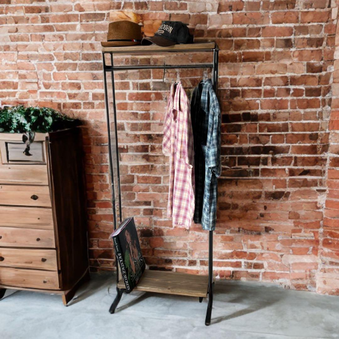 ハンガーラック　スリム　コンパクト アンティーク風　古材　アイアン家具