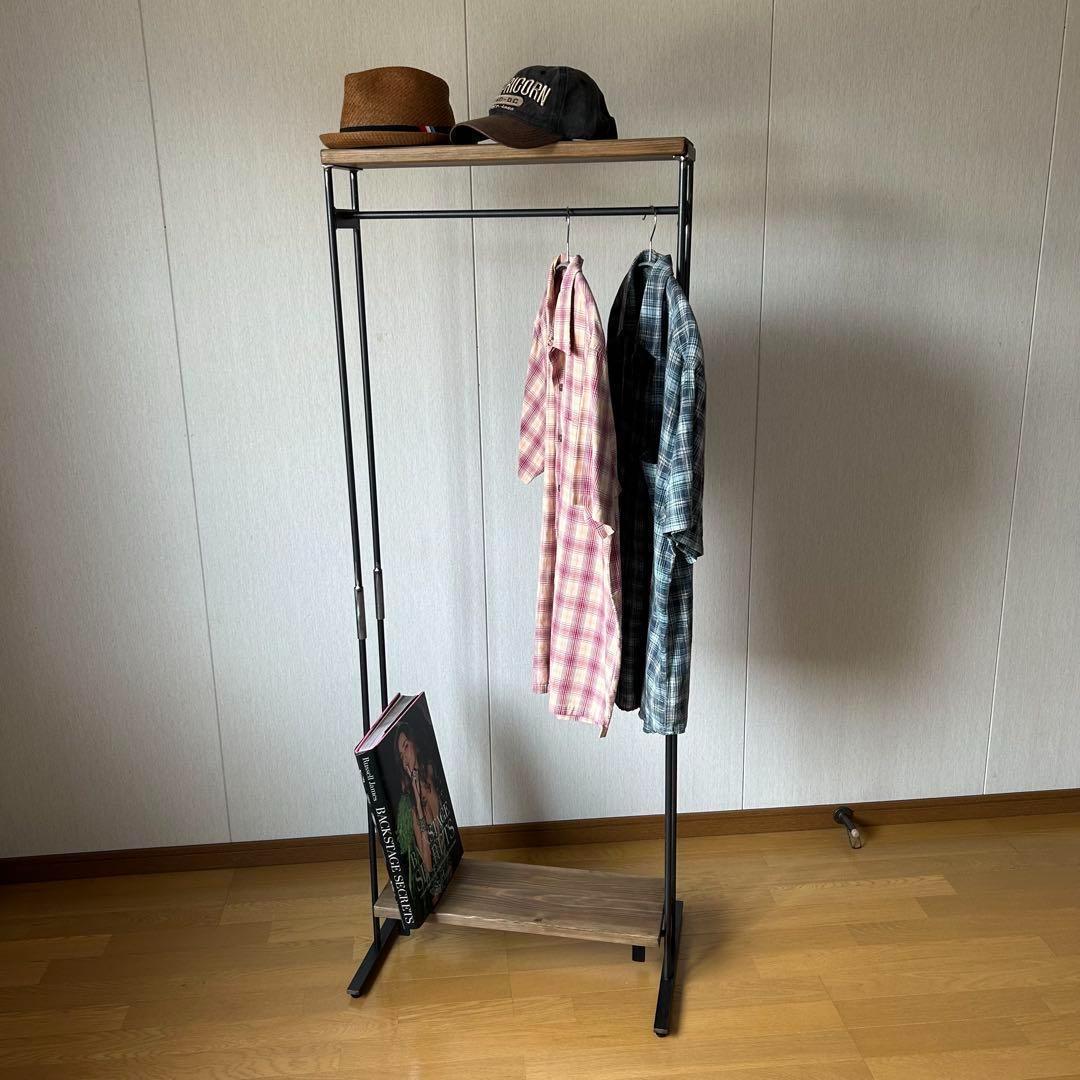 ハンガーラック　スリム　コンパクト アンティーク風　古材　アイアン家具