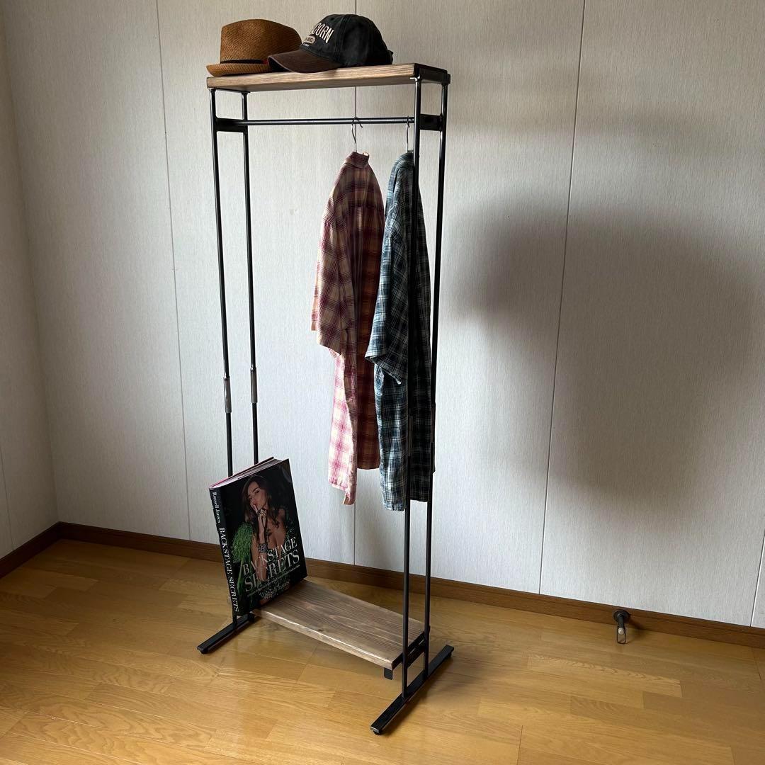 ハンガーラック　スリム　コンパクト アンティーク風　古材　アイアン家具