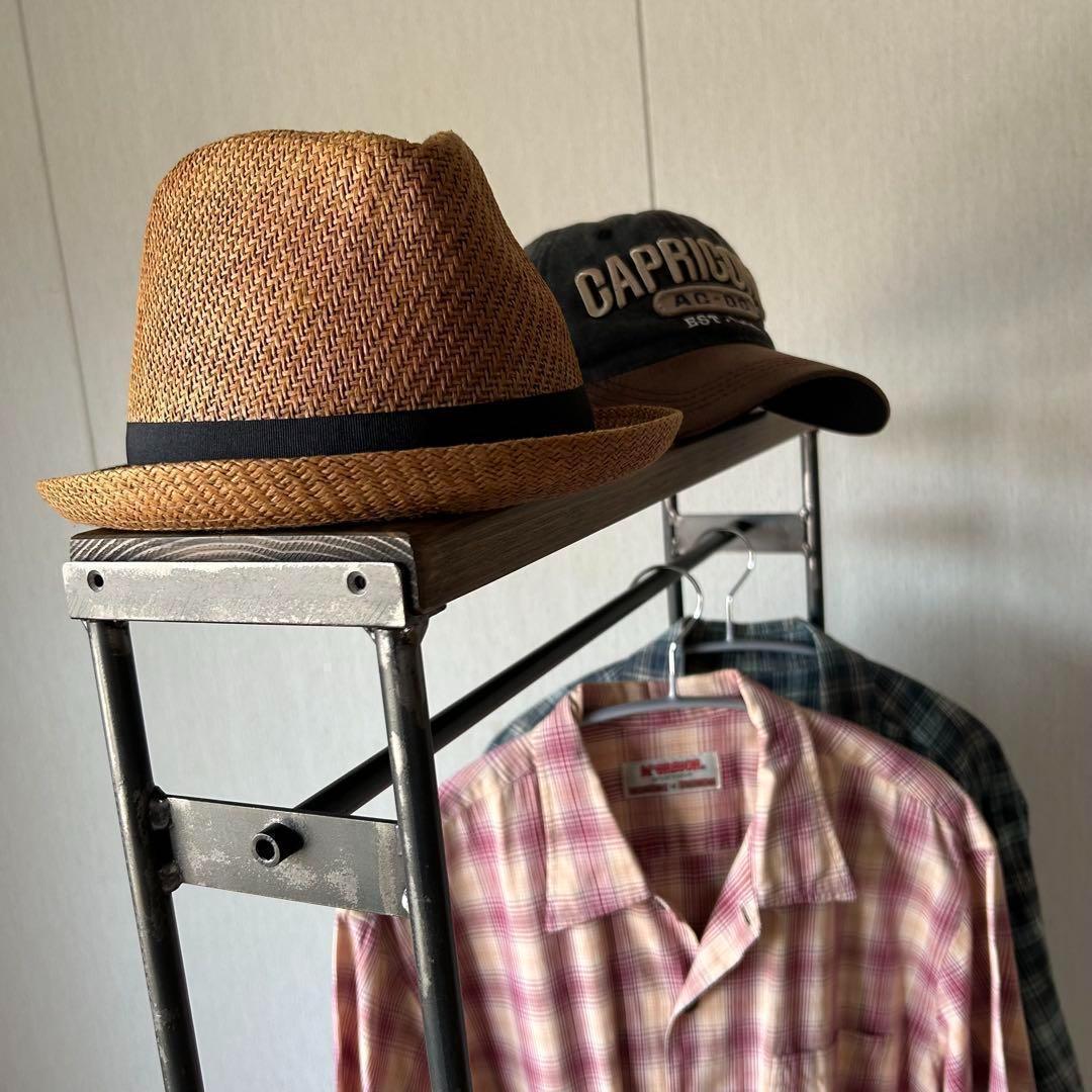 ハンガーラック　スリム　コンパクト アンティーク風　古材　アイアン家具