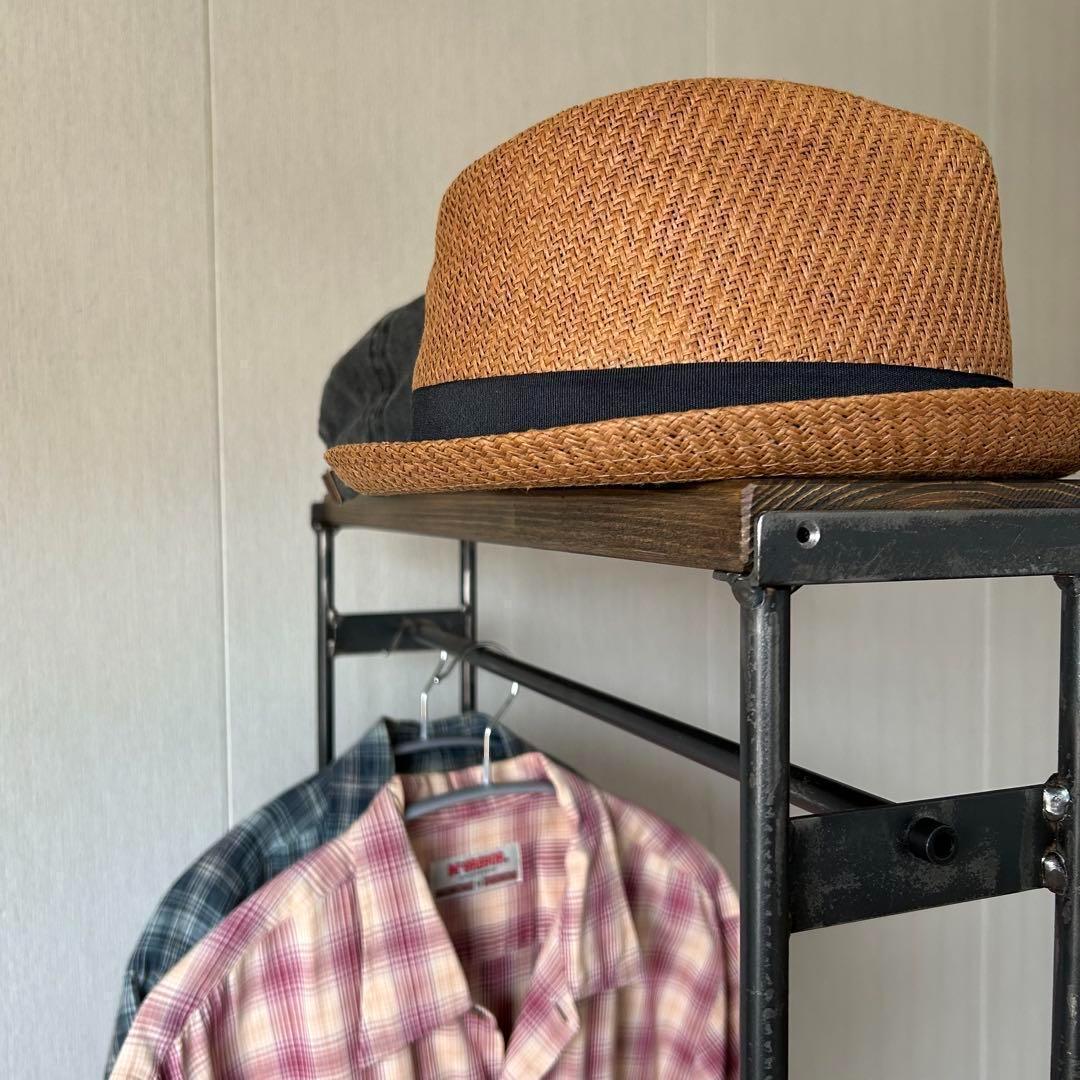 ハンガーラック　スリム　コンパクト アンティーク風　古材　アイアン家具