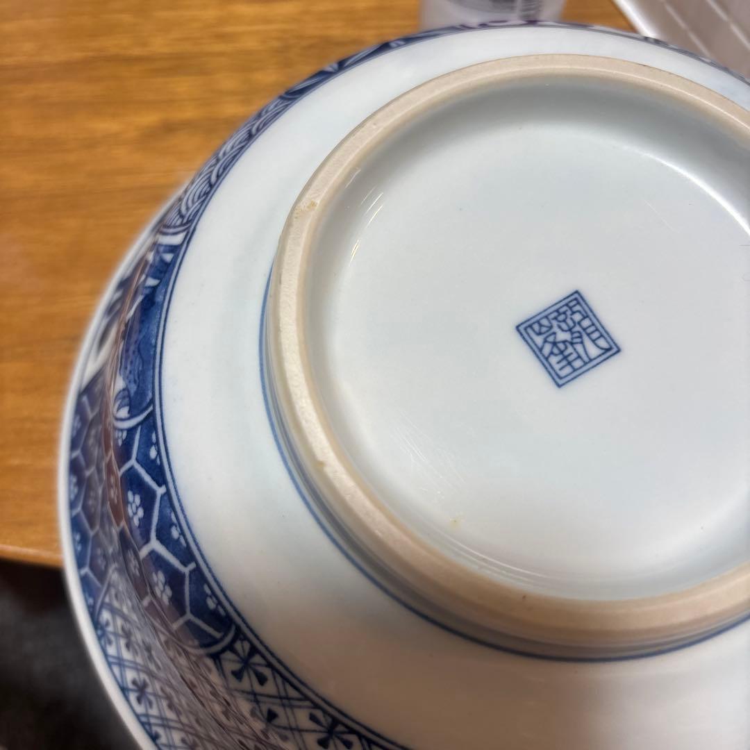 三洋陶器 龍峯窯 染付捻り祥瑞 丼ぶり揃 5客セット ラーメン丼✴︎どんぶり✴︎鉢