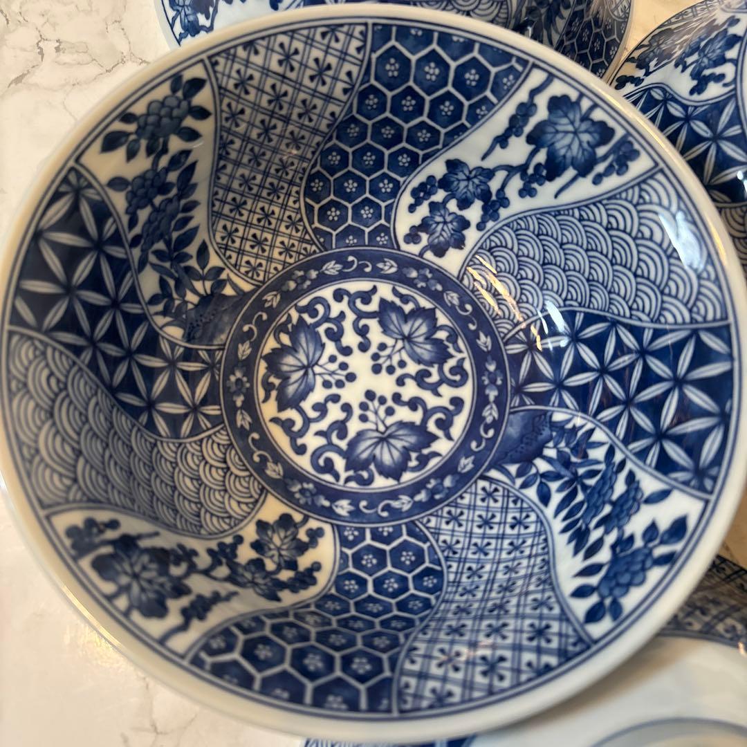 三洋陶器 龍峯窯 染付捻り祥瑞 丼ぶり揃 5客セット ラーメン丼✴︎どんぶり✴︎鉢
