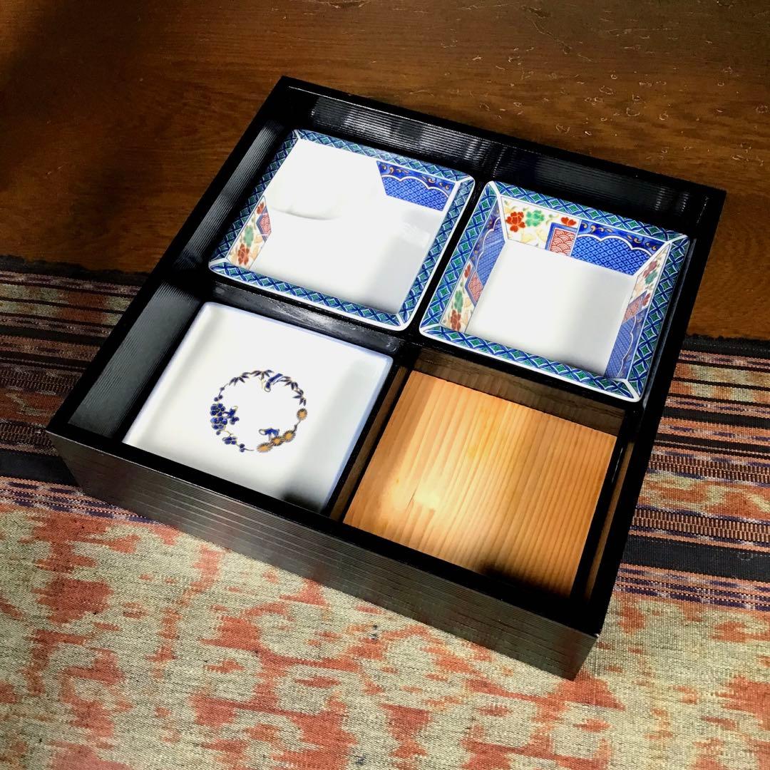 龍峰　竹斎×南風×越前漆器　『みかえし　椿柳』　千筋　弁当箱　内皿4枚あり