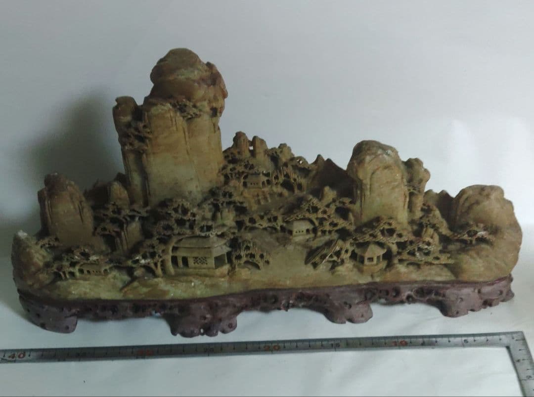 寿山石　彫刻　大型　置物　横幅約40cm 超大作　ミ10