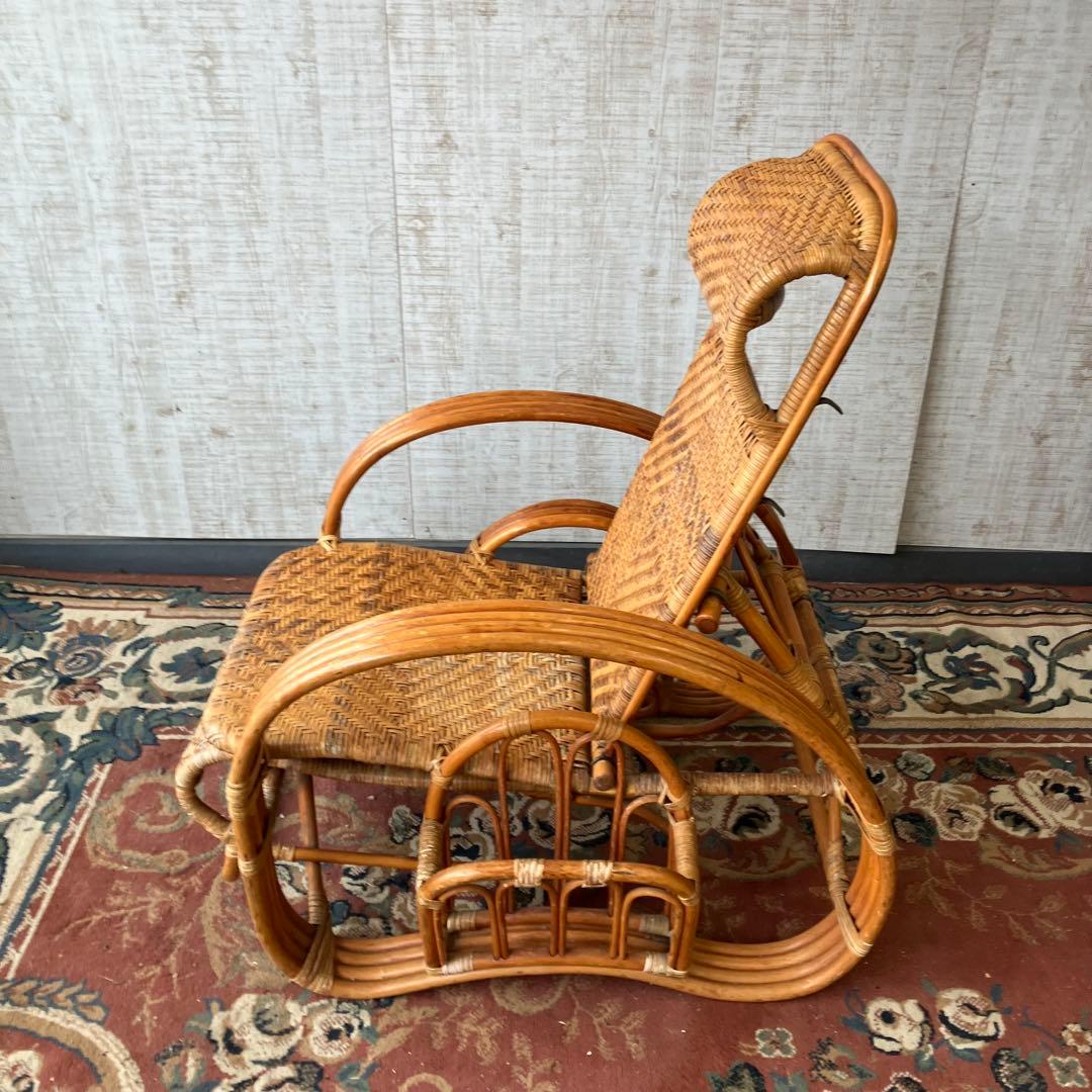 ビンテージ ラタンリクライニングチェア オットマン付き 籐家具 1人掛けソファー