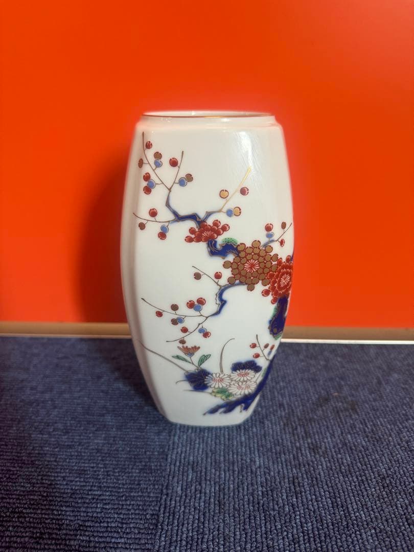 1943 深川製磁　岩梅　花瓶　金彩　未使用
