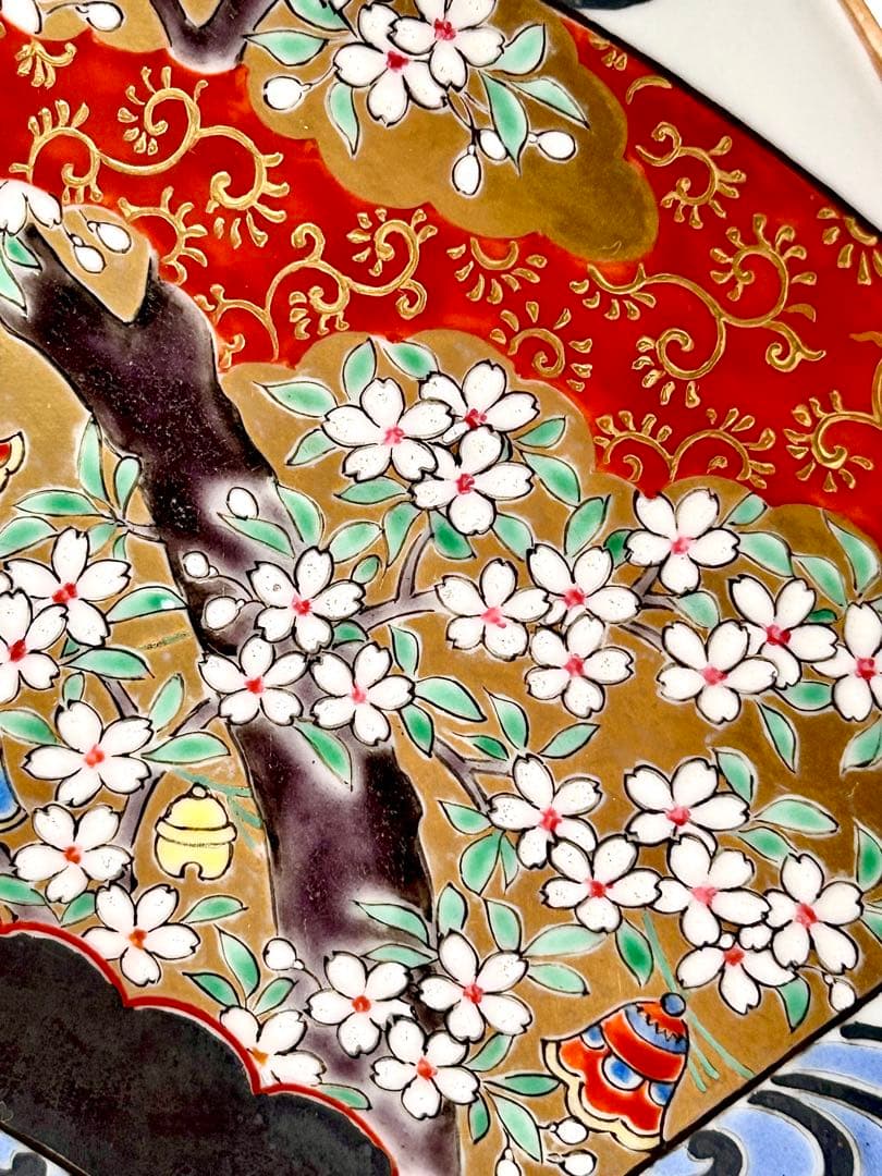 稀少 明治九谷の第一人者 松本佐平 松雲堂 五彩手流水草花文大皿 九谷焼