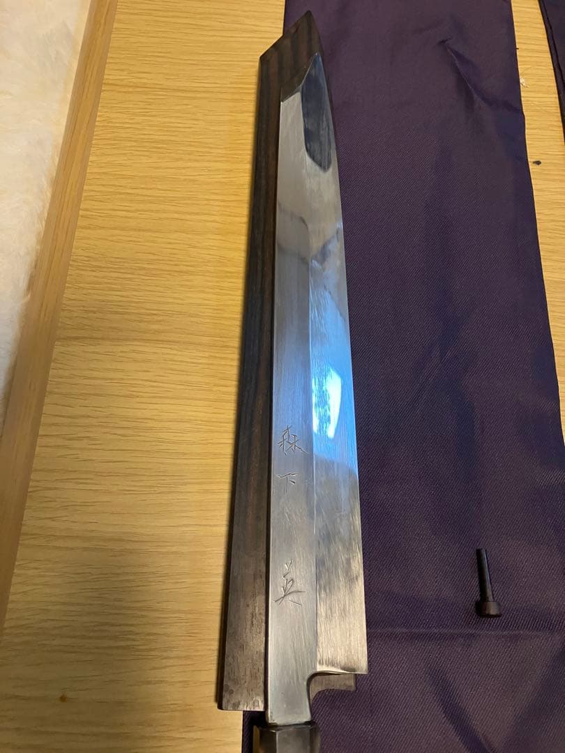 切り付け柳刃包丁 本焼き 黒檀 約33cm 鞘付き 作者 英