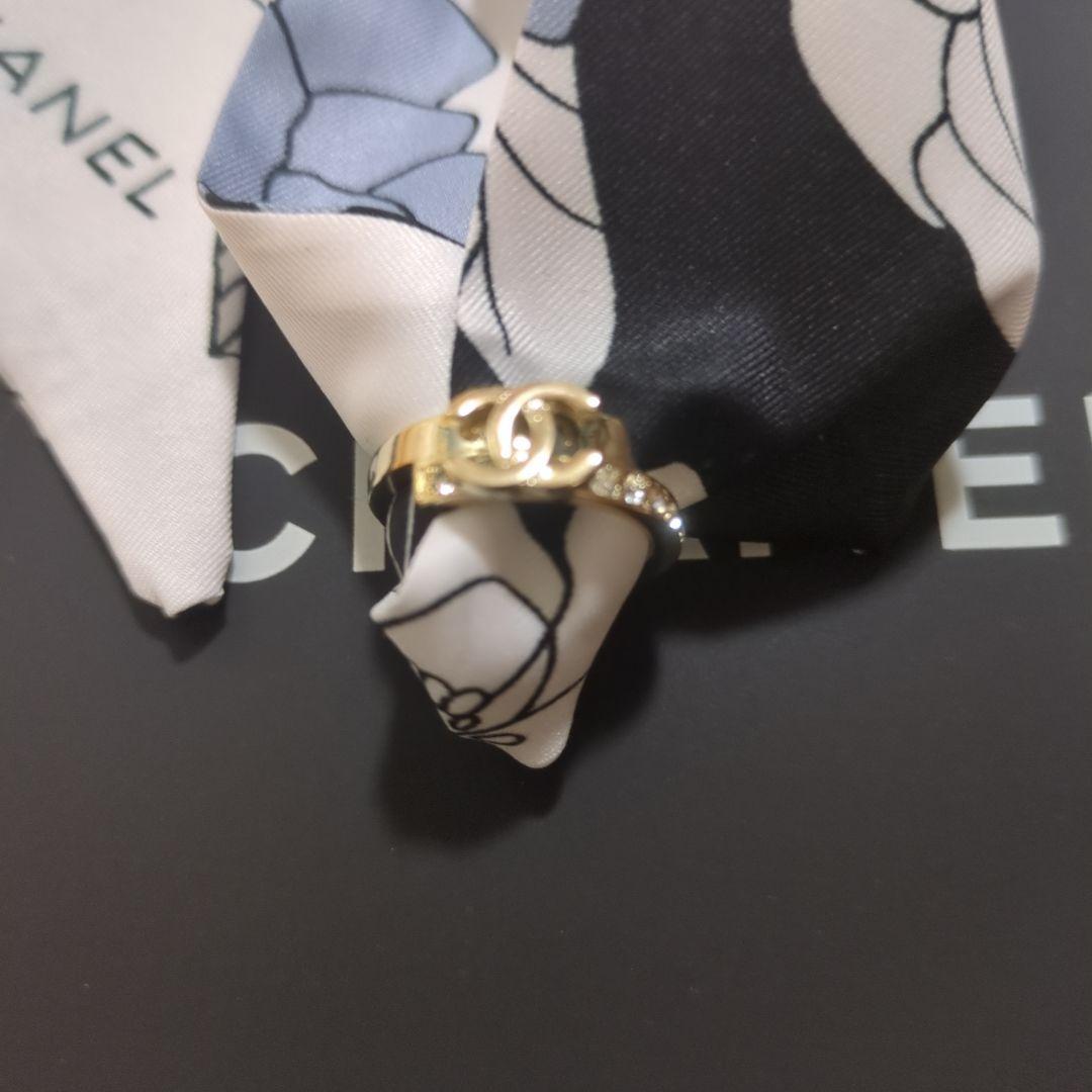 CHANEL ロゴデザイン リング ゴールド ブラック7号