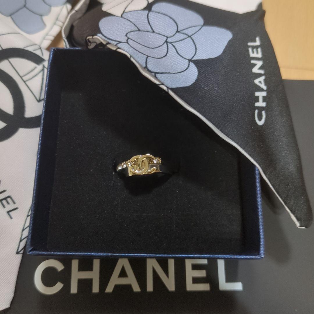 CHANEL ロゴデザイン リング ゴールド ブラック7号