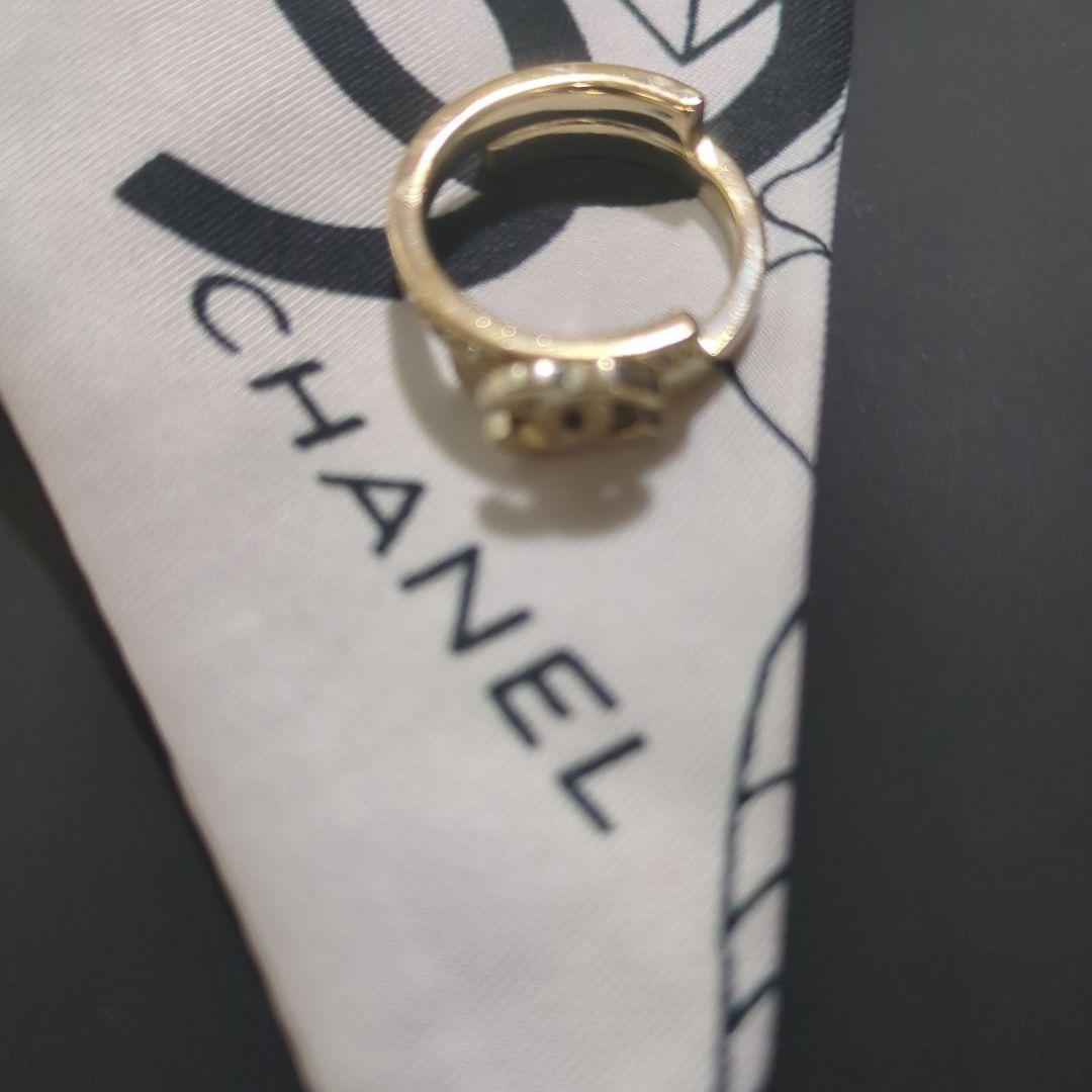 CHANEL ロゴデザイン リング ゴールド ブラック7号