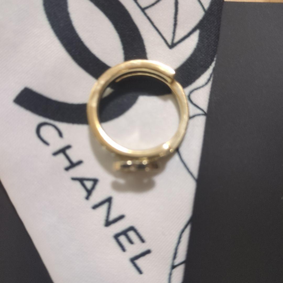 CHANEL ロゴデザイン リング ゴールド ブラック7号