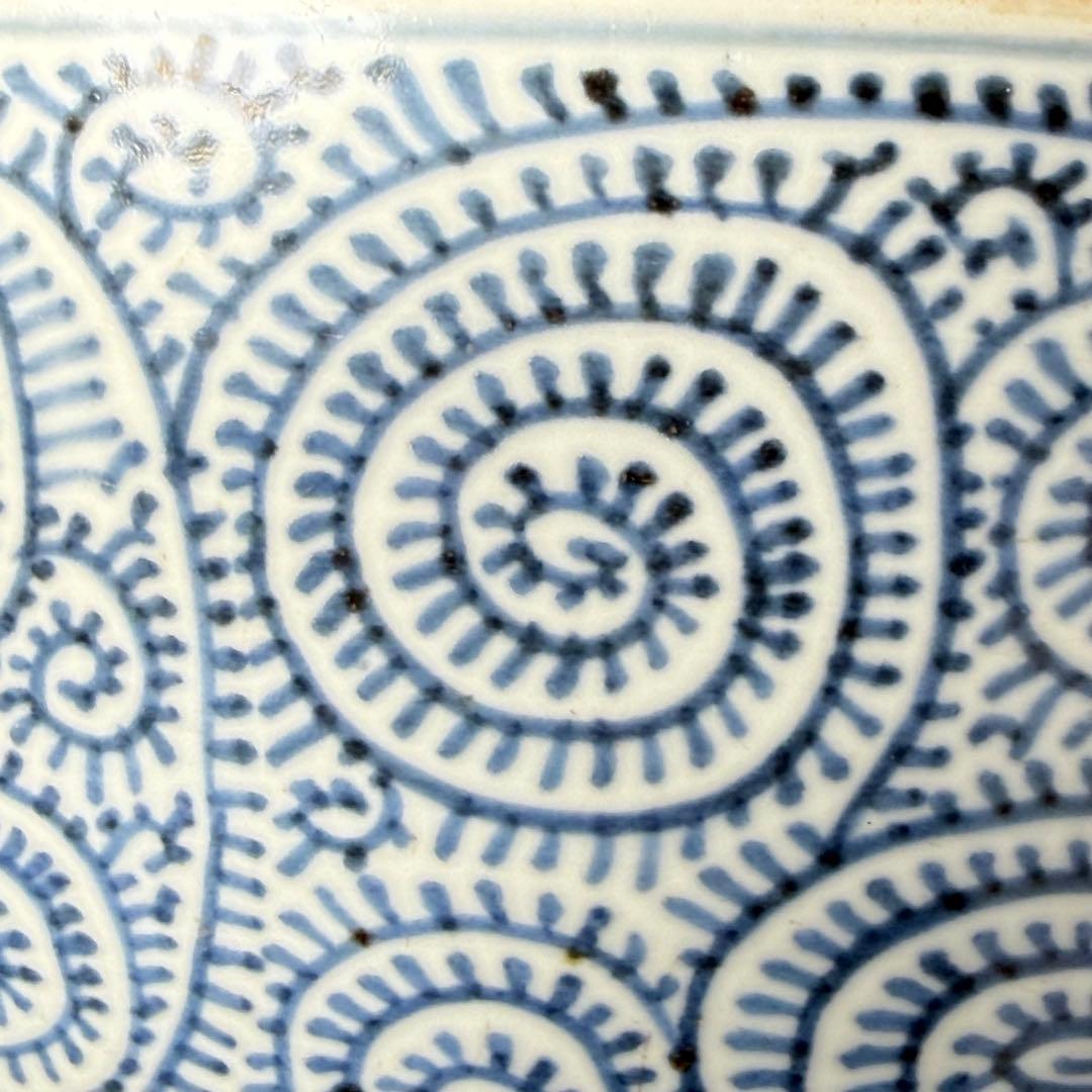古伊万里　染付　蛸唐草　蓋付き鉢　直径21.5cm　共箱　蒐集家旧蔵品　状態◎