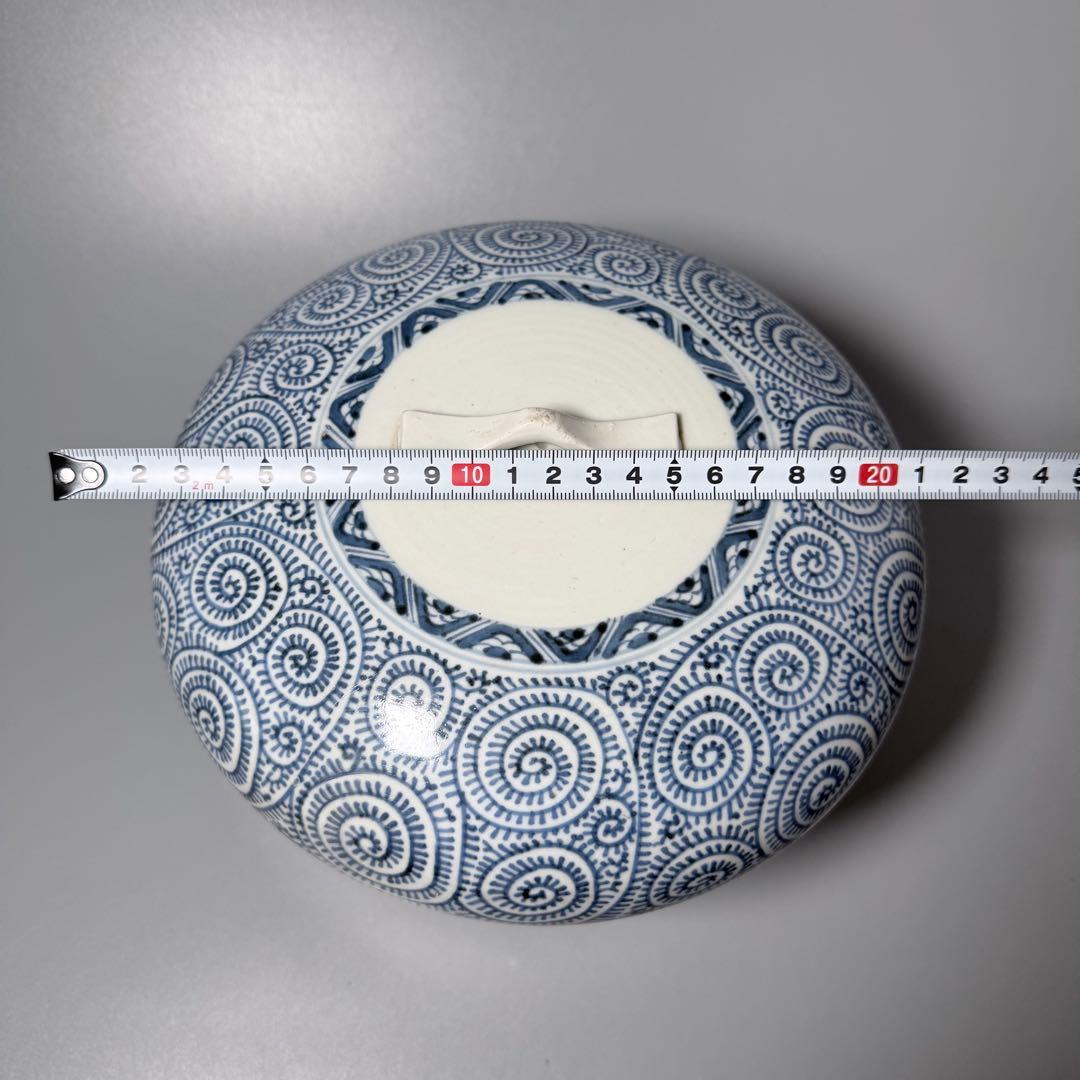 古伊万里　染付　蛸唐草　蓋付き鉢　直径21.5cm　共箱　蒐集家旧蔵品　状態◎