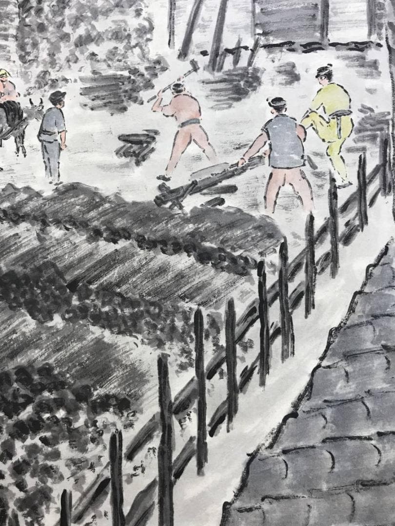 真作/門田佳堂/薪割り作業図/山水図/人物図/掛軸/名家伝来/AE-119