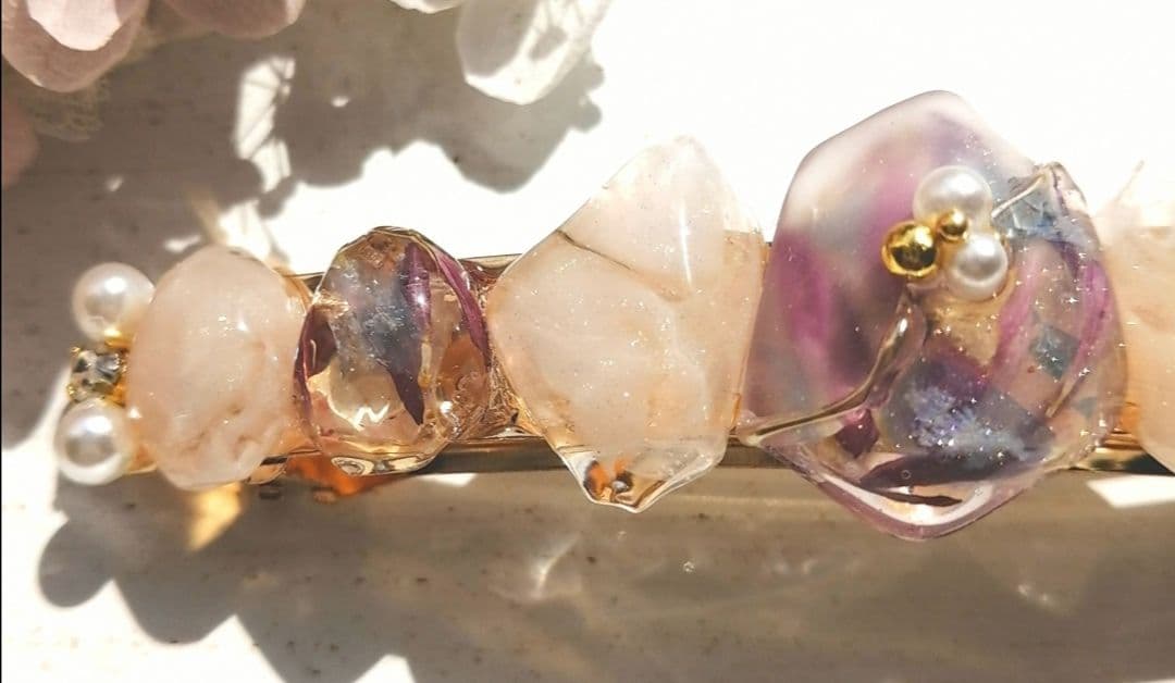 鉱石風お花のバレッタ大(10cm)