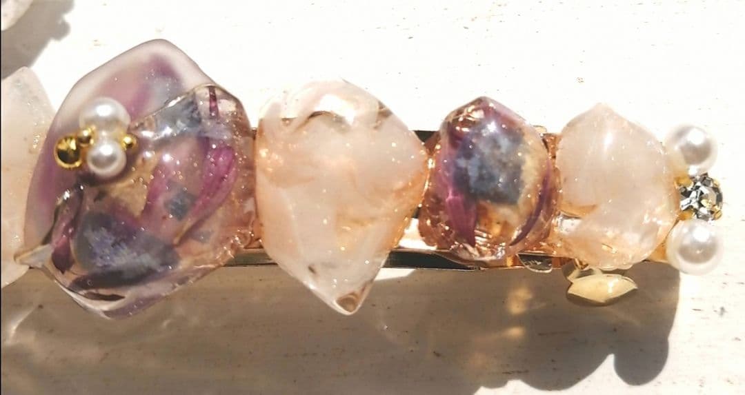 鉱石風お花のバレッタ大(10cm)