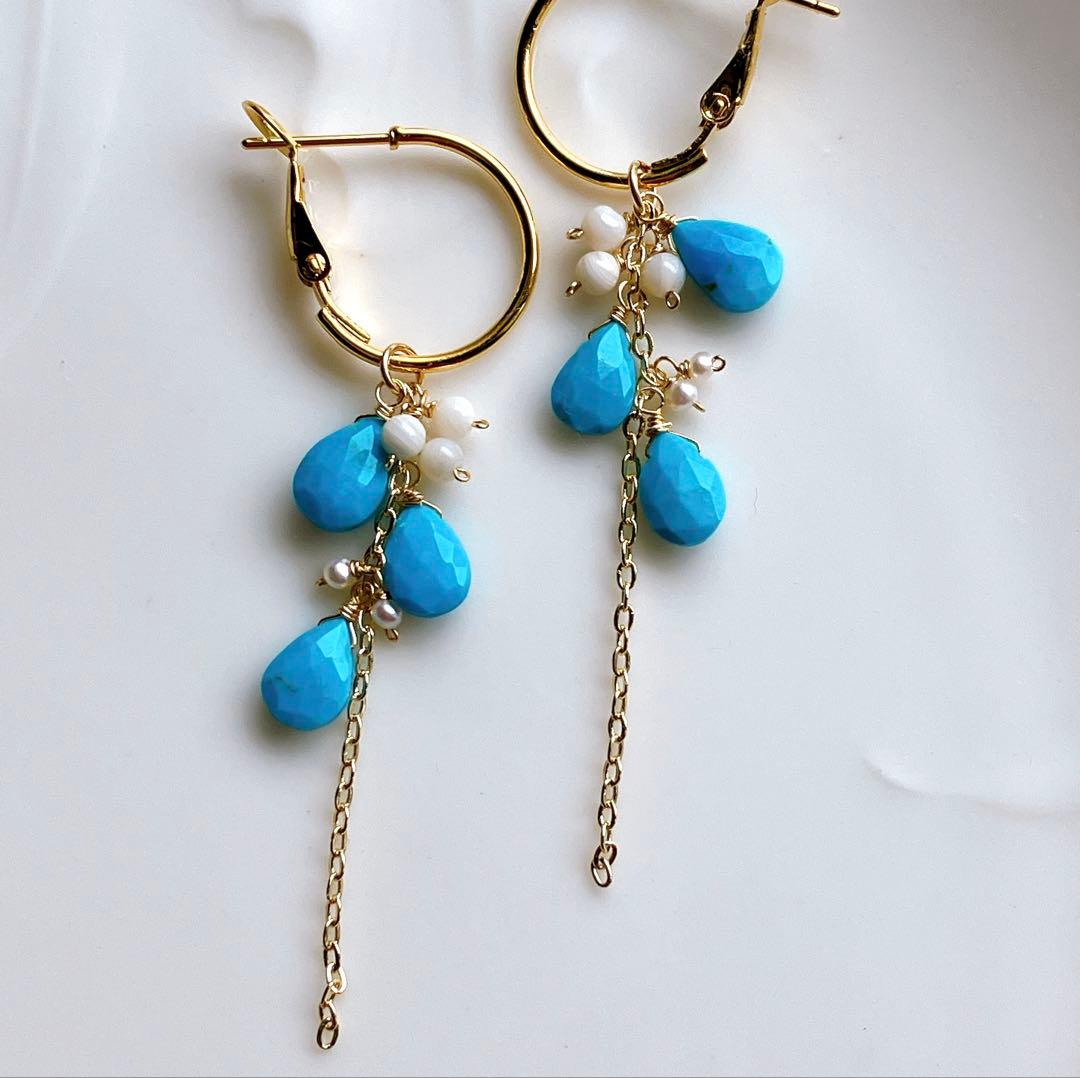 NZ◆スリーピングビューティーターコイズ×ホワイトシェルピアス