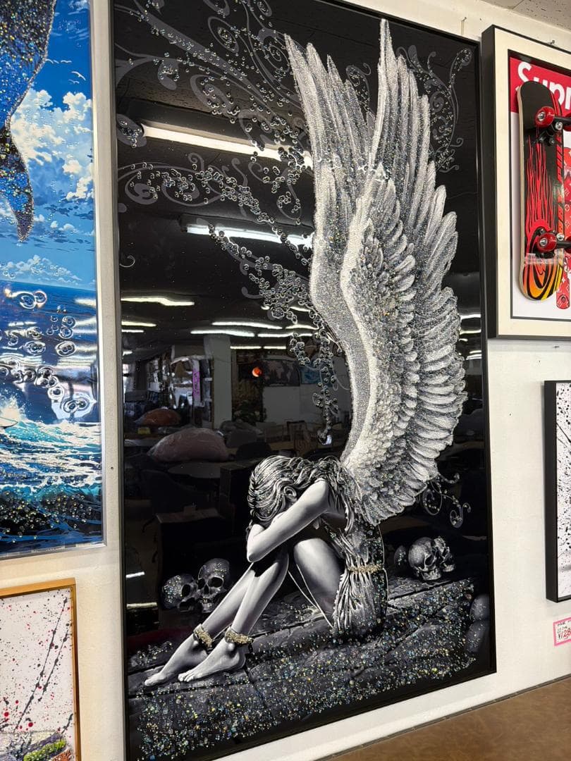 特大　水晶絵　アートパネル　天使　エンジェル　巨大　アート　絵画　縦160