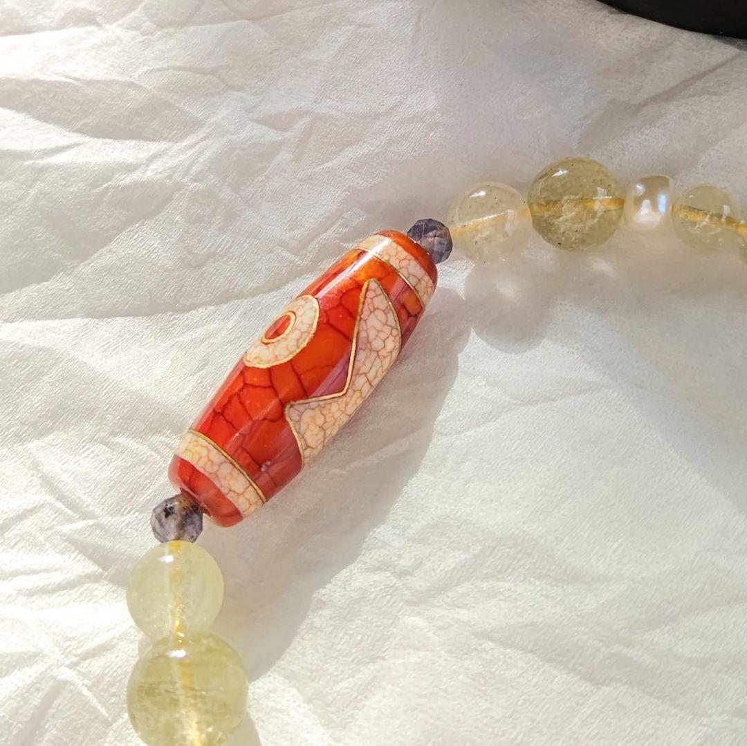 【金線 閃電五眼天珠】 リビアングラス 天然石 御守り 華奢ブレス ツォボライト