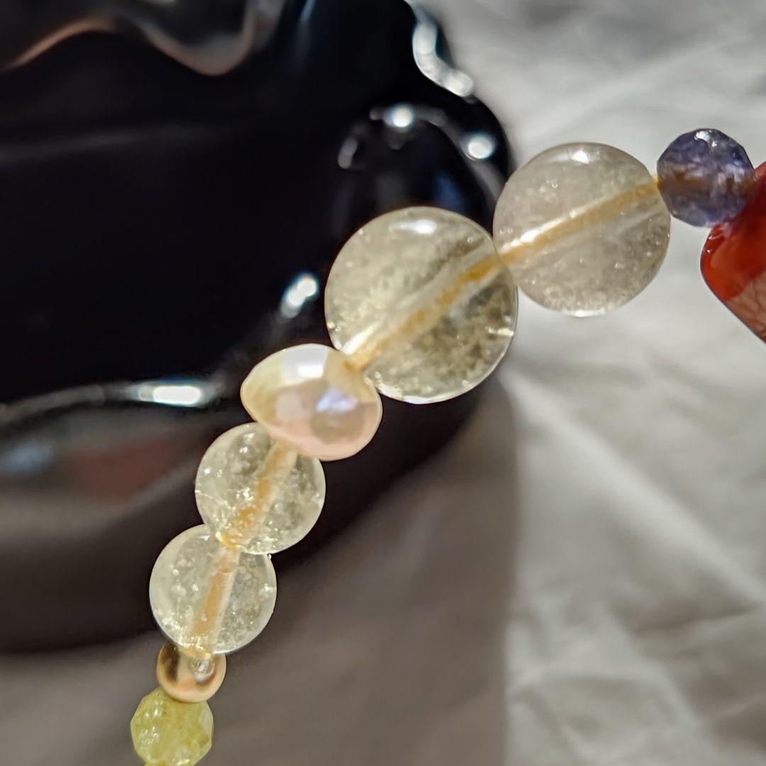【金線 閃電五眼天珠】 リビアングラス 天然石 御守り 華奢ブレス ツォボライト