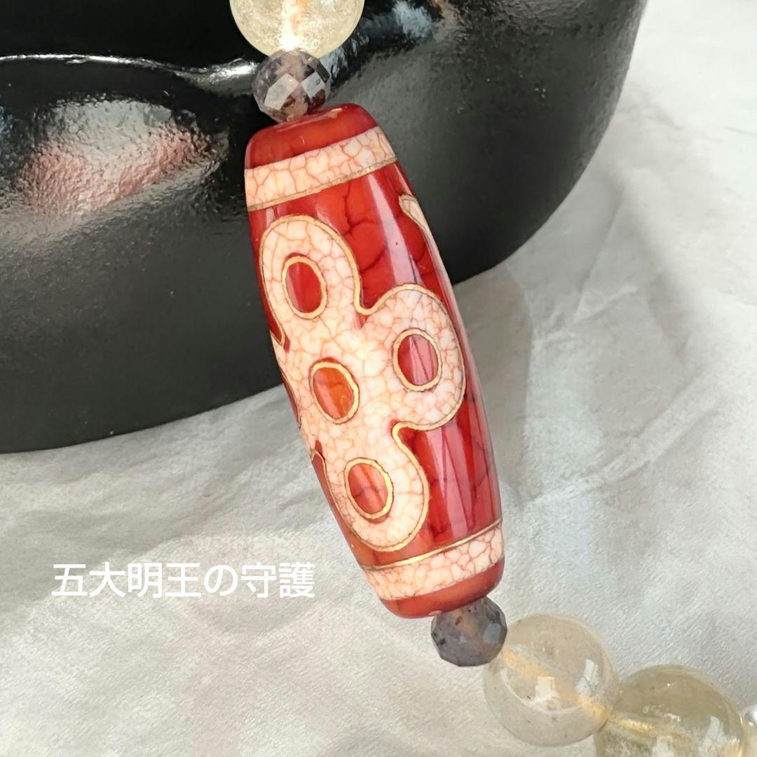 【金線 閃電五眼天珠】 リビアングラス 天然石 御守り 華奢ブレス ツォボライト