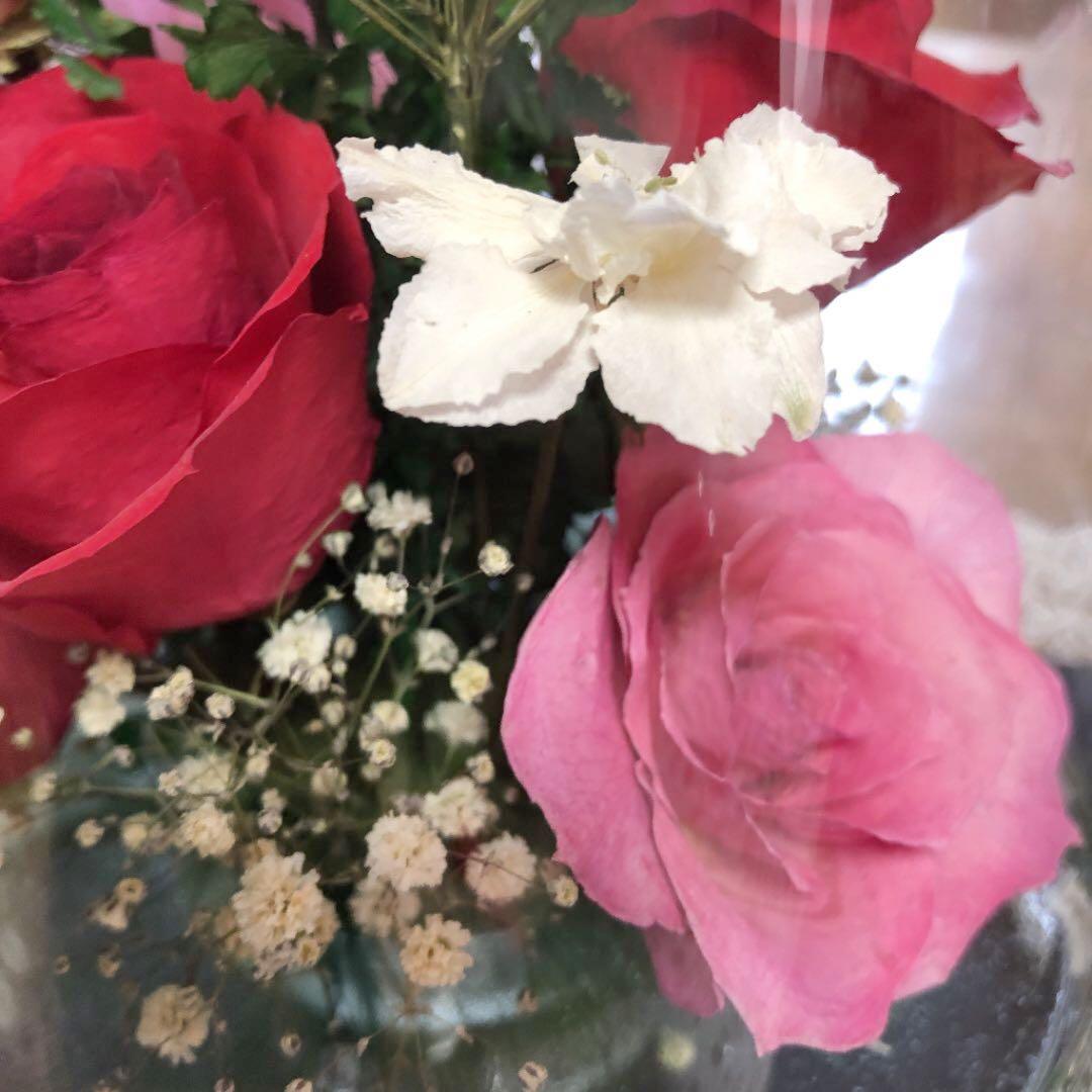 最終値下げ❣️レンデフロール　円柱型　大　薔薇、かすみ草