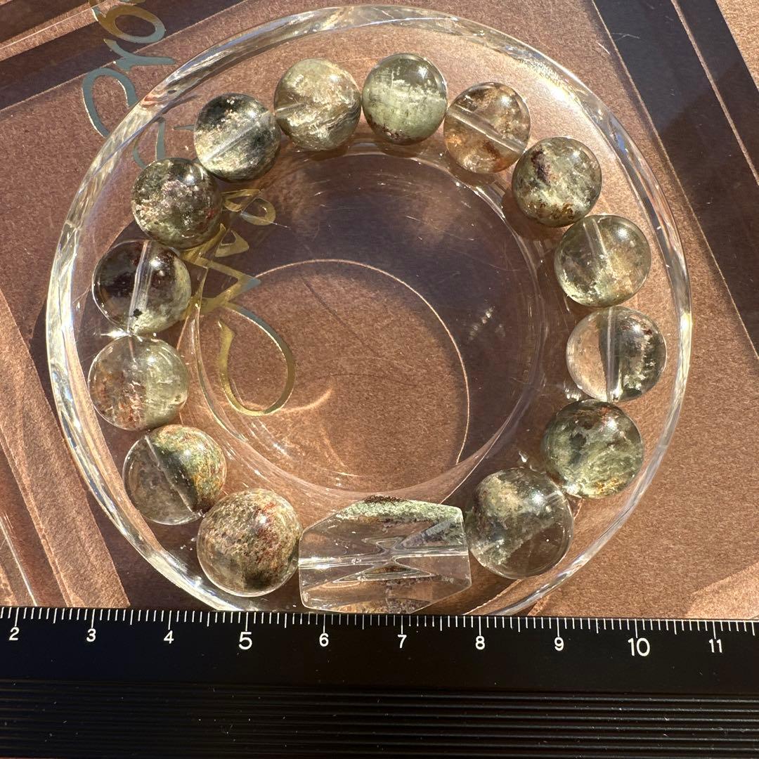 希少カラー！緑幽霊水晶（グリーンファントム）高透明 天然石ブレスレット 財運