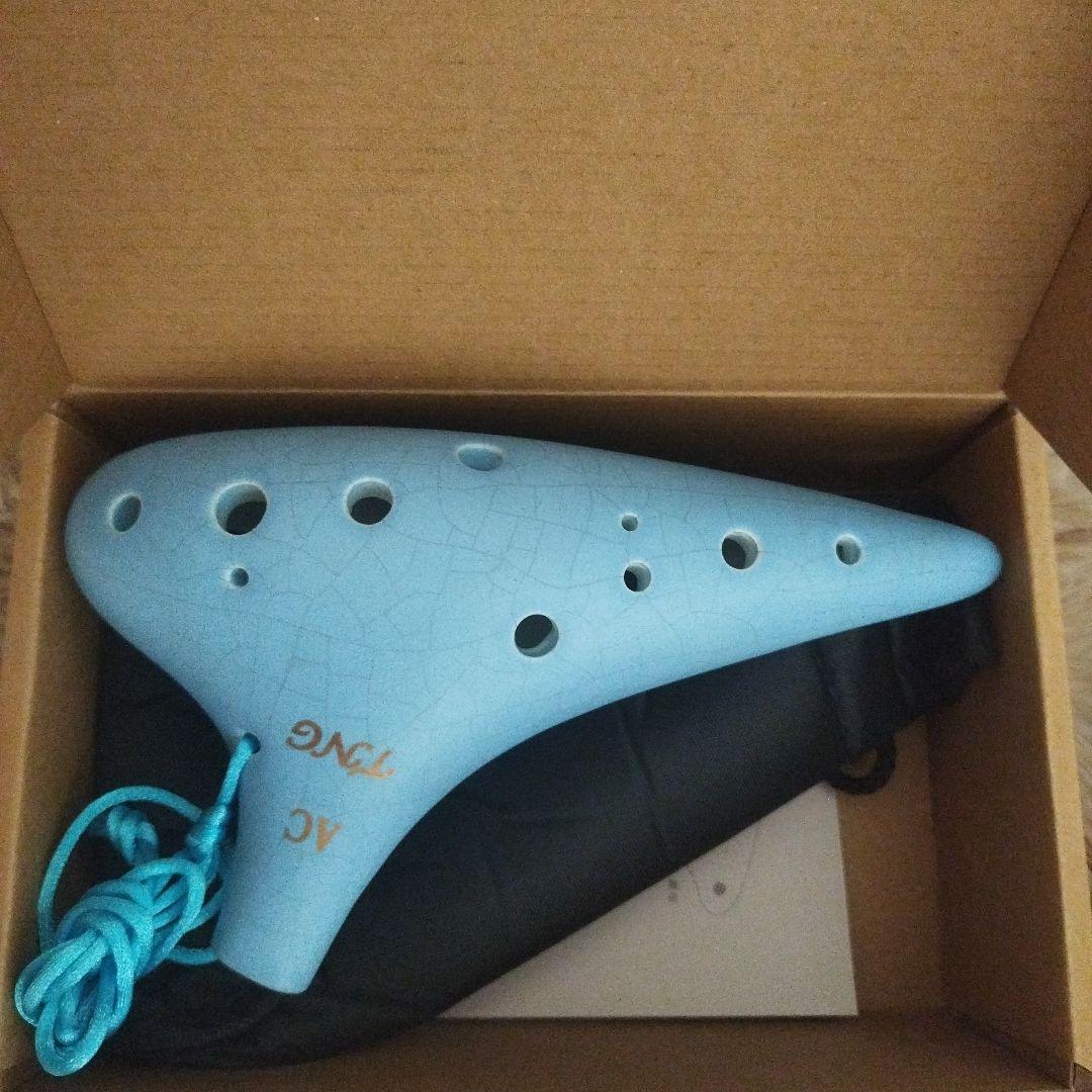 青い 12穴 オカリナ 裂紋釉 収納袋付き シングル c調 ac