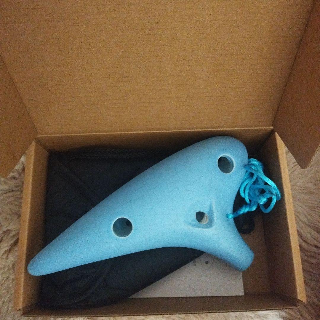 青い 12穴 オカリナ 裂紋釉 収納袋付き シングル c調 ac