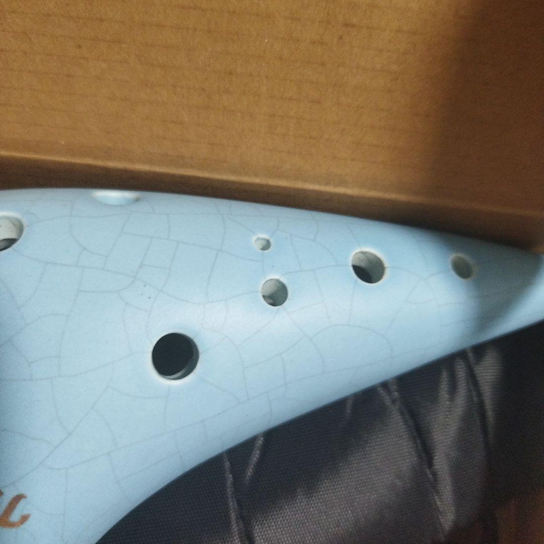 青い 12穴 オカリナ 裂紋釉 収納袋付き シングル c調 ac