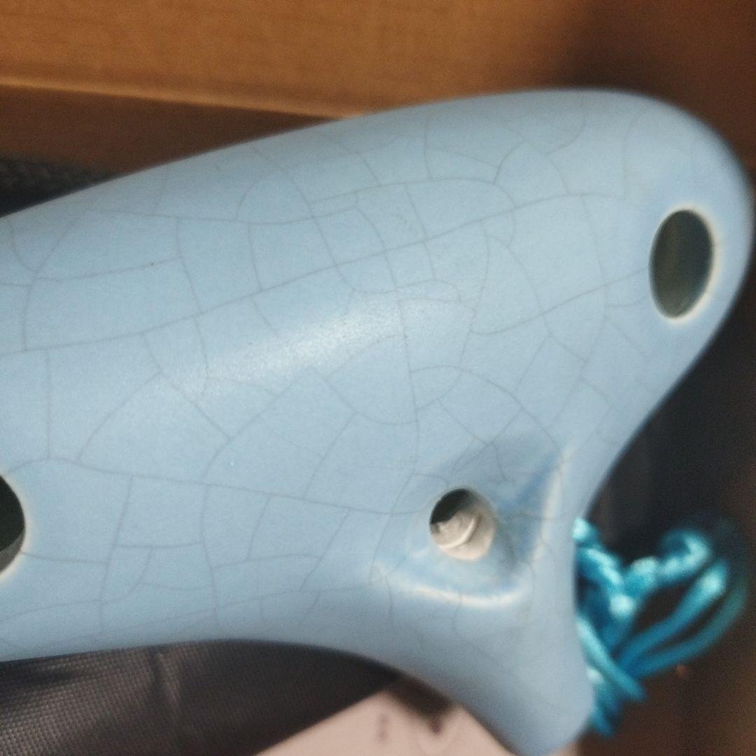 青い 12穴 オカリナ 裂紋釉 収納袋付き シングル c調 ac