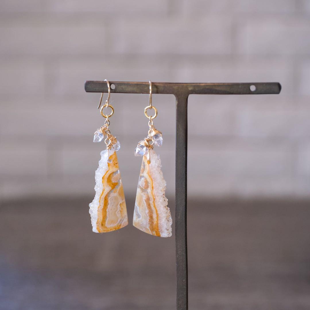 14kgfチューブアゲートドゥルージーピアス/イヤリング