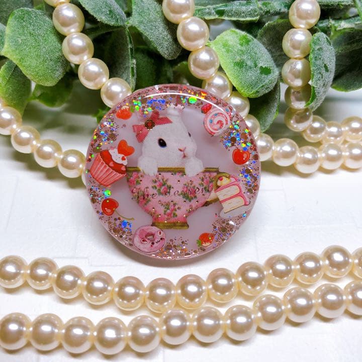 にゃんパラ様お取置きです。レジンヘアゴム おめかし うさぎ スイーツNo.227