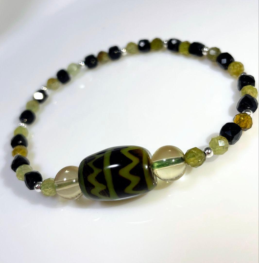 【虎牙天珠 古代紋様】稀少 アンデシン ツォボライト BLトルマリン レア物