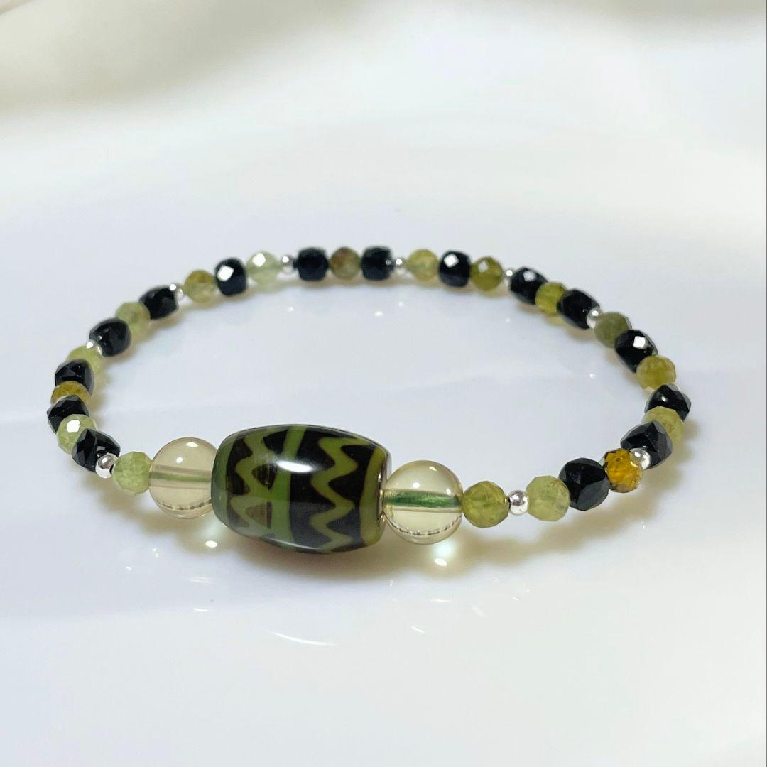 【虎牙天珠 古代紋様】稀少 アンデシン ツォボライト BLトルマリン レア物