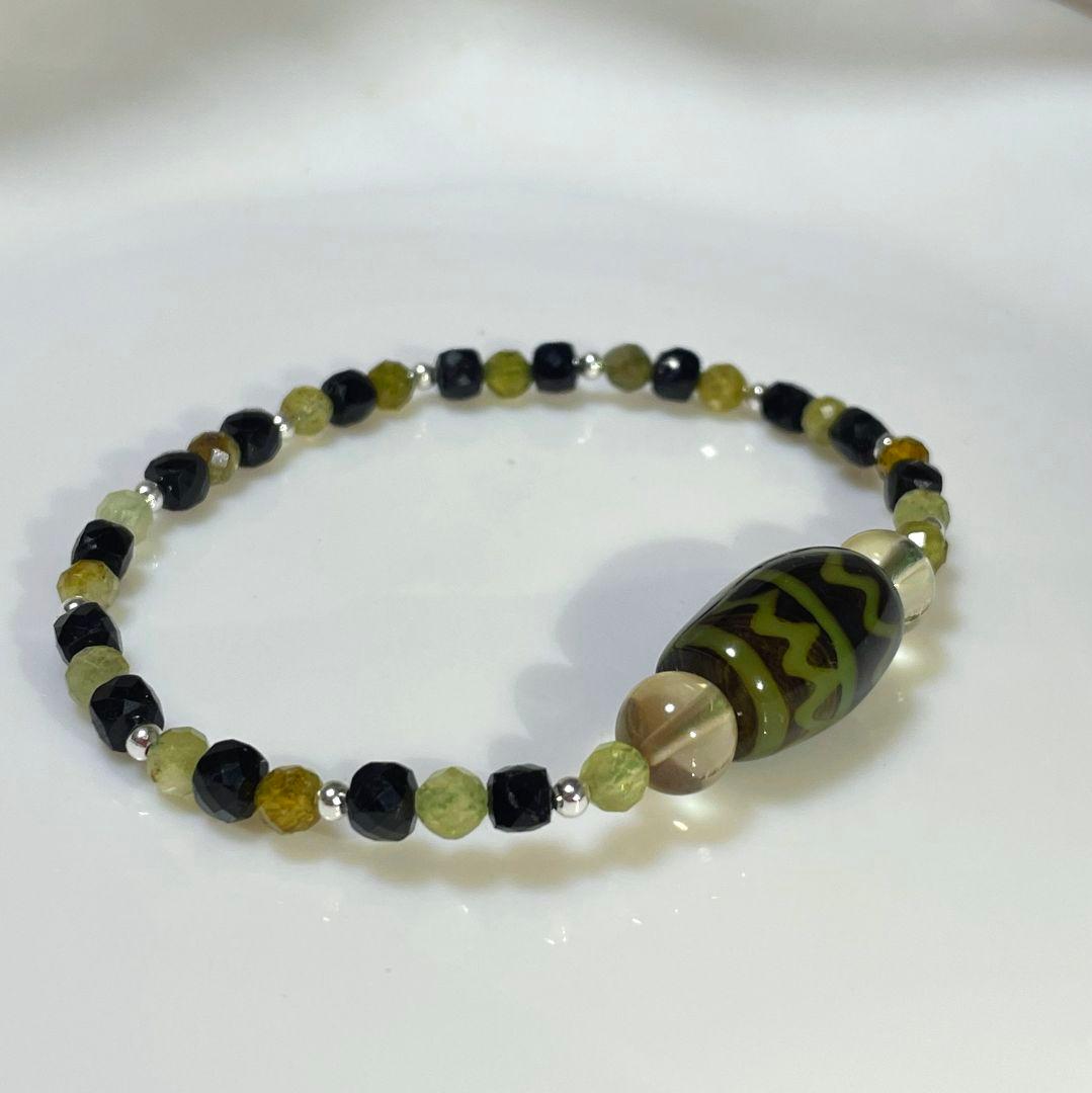 【虎牙天珠 古代紋様】稀少 アンデシン ツォボライト BLトルマリン レア物