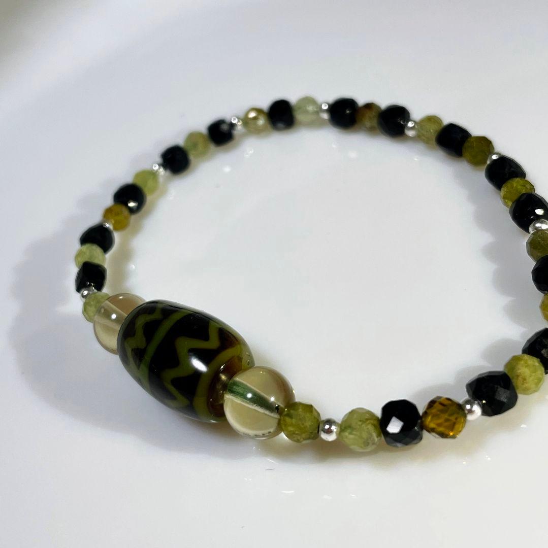 【虎牙天珠 古代紋様】稀少 アンデシン ツォボライト BLトルマリン レア物