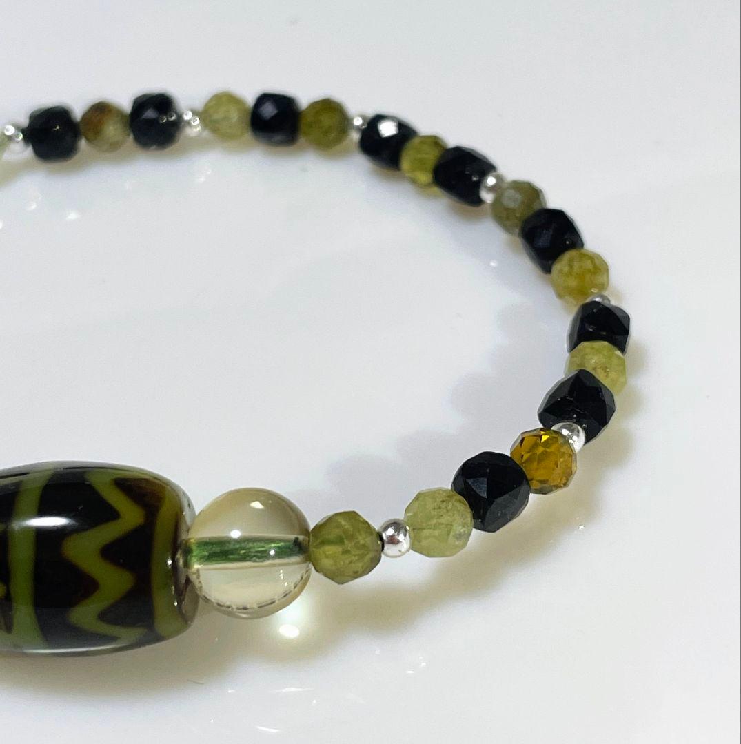 【虎牙天珠 古代紋様】稀少 アンデシン ツォボライト BLトルマリン レア物