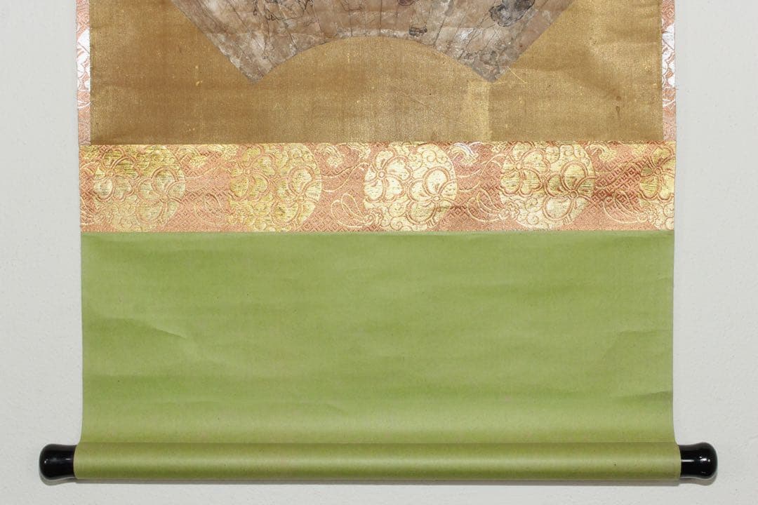 No5605 掛軸　作者不詳　在印　人物図　扇面　紙本着色　浮世絵　送料無料