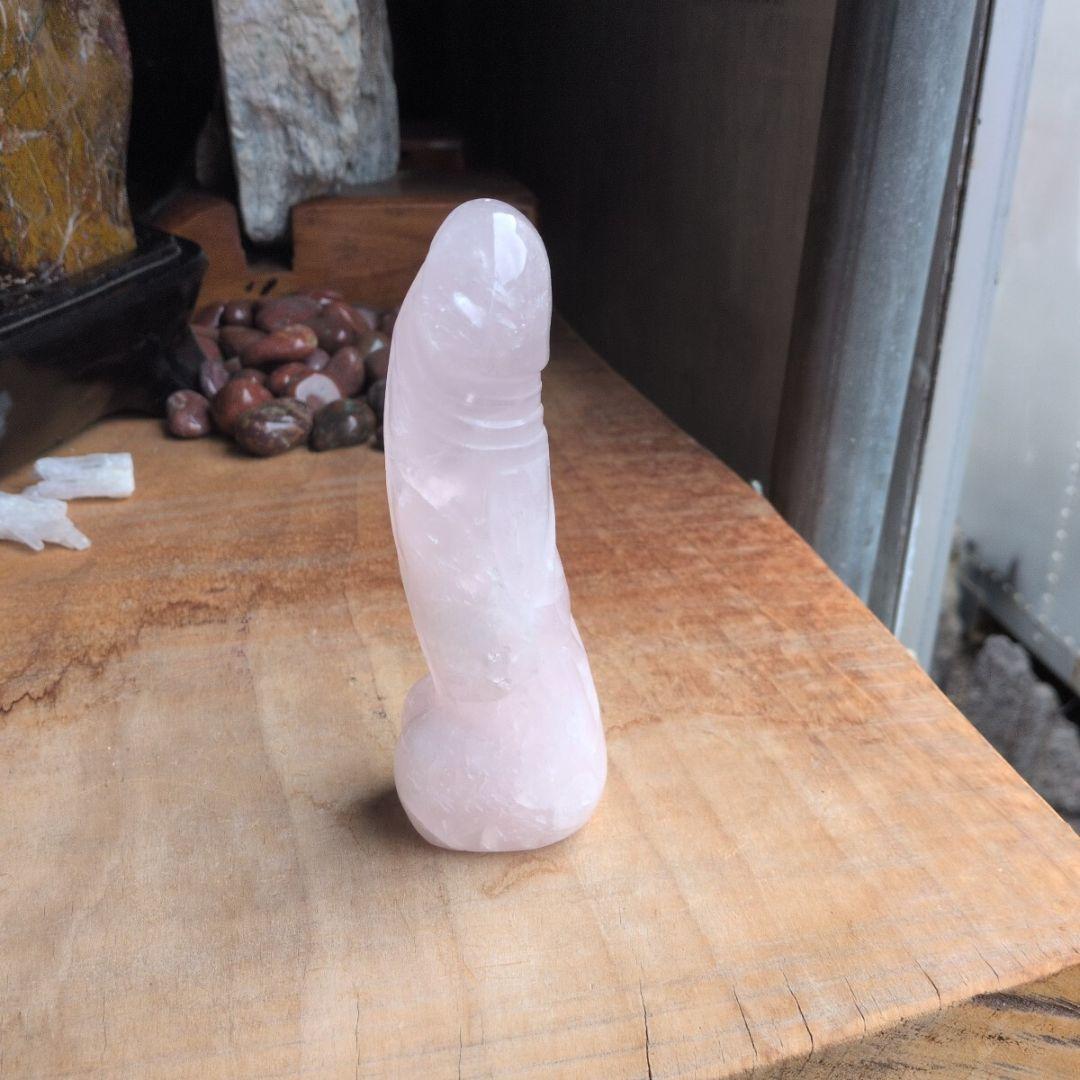 ローズクォーツ　男根　虹入り　406 鑑賞石　石　珍石　紅水晶