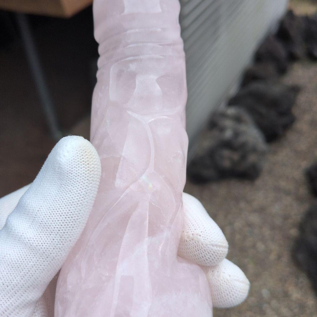 ローズクォーツ　男根　虹入り　406 鑑賞石　石　珍石　紅水晶