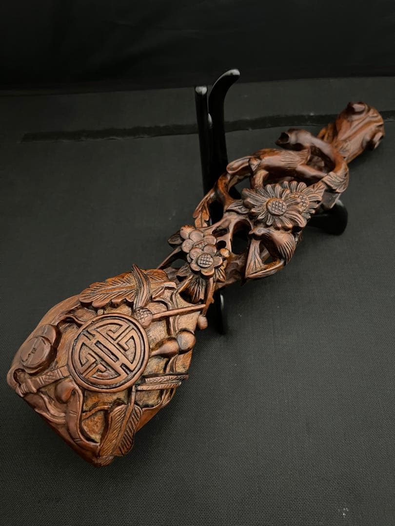 木彫 如意　彫刻 置物 魔除　風水 開運 金運 骨董 インテリア アンティーク