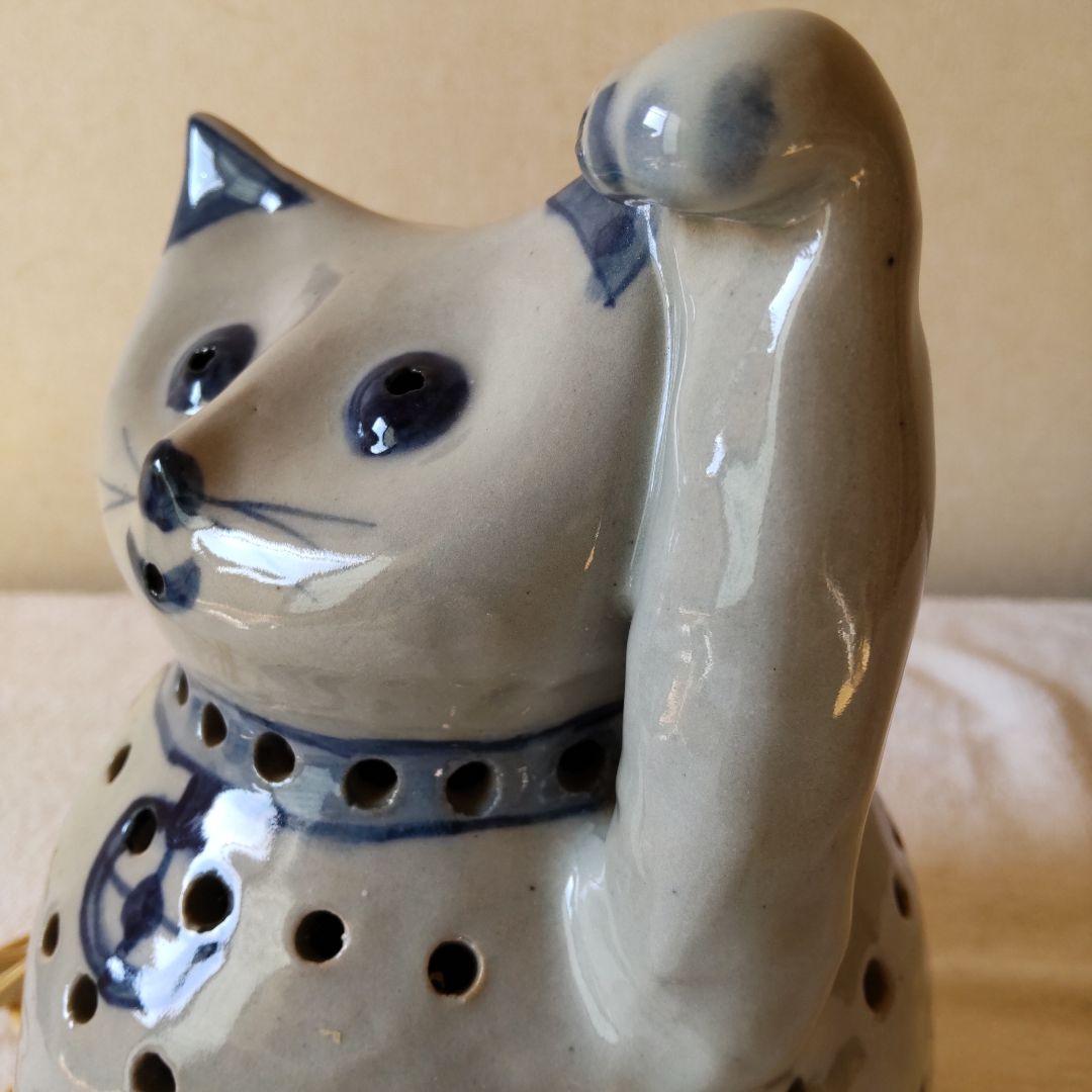 昭和レトロ　陶器の猫のランプ 　猫の照明