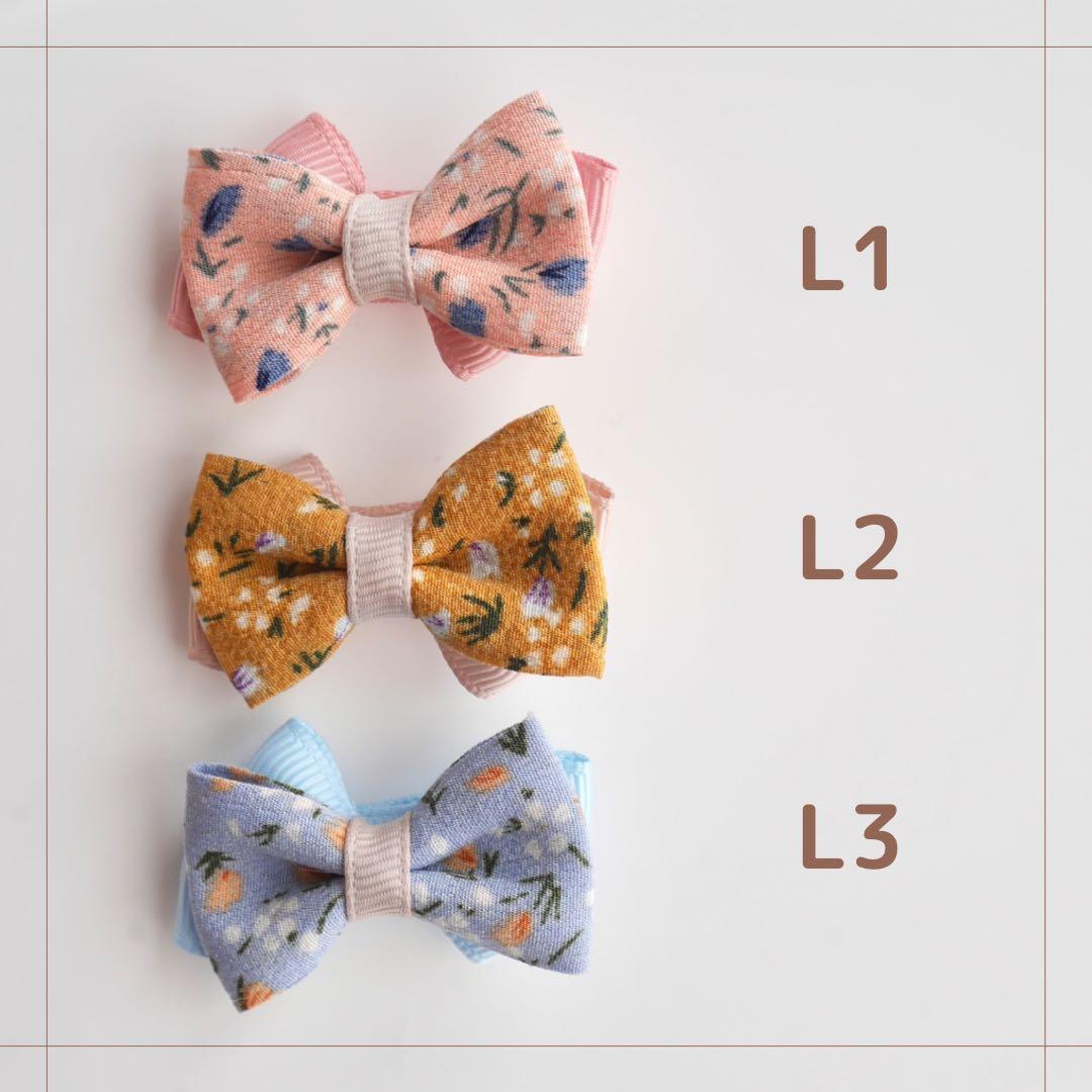 【オーダー♡花柄ダブルリボン】ヘアクリップ　ヘアゴム　ベビー　キッズ　小花