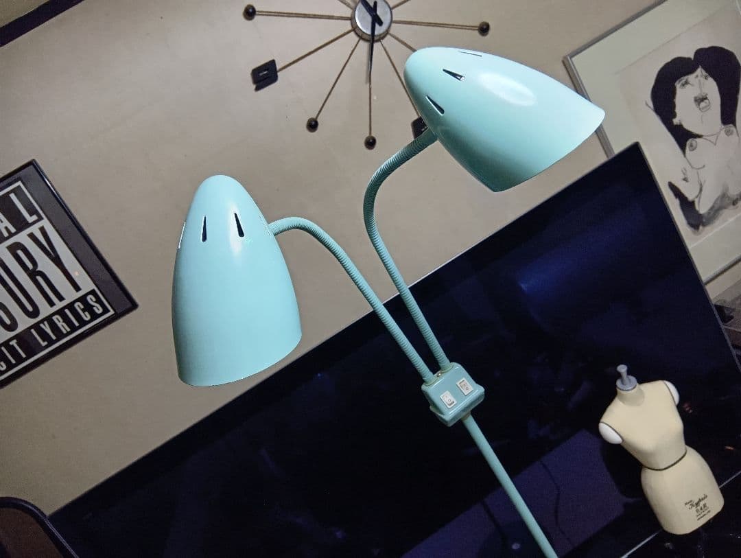 1980's　インダストリアル　ミッドセンチュリーモダン　ツイン　フロアランプ