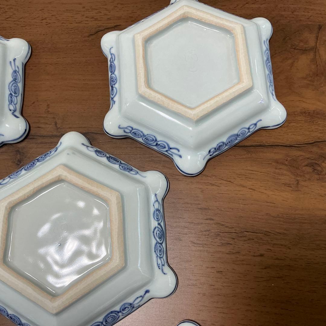 川瀬満之　染付山水文六角　小鉢　(深皿) 美品　清水焼